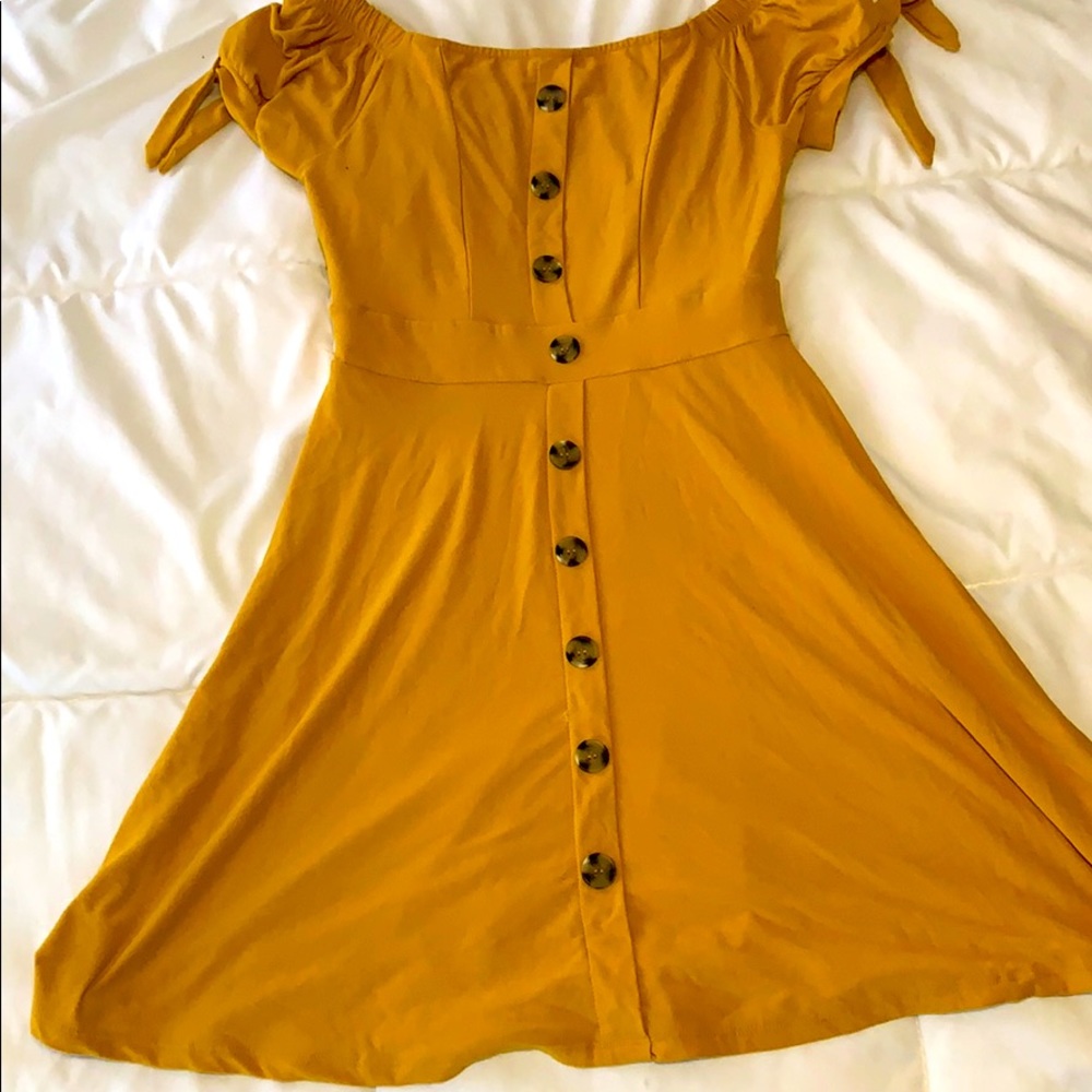 Yellow off the shoulder mini dress